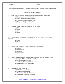 Days of Winter Multiple Choice Worksheet