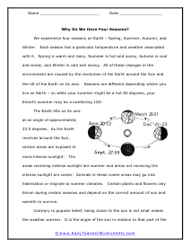 Four Seasons Reading Worksheet