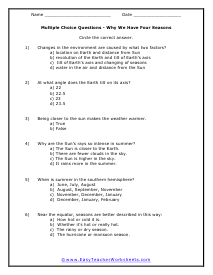 Four Seasons Multiple Choice Worksheet