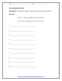 Alphabetic Order Worksheet