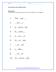 Missing Letters Worksheet