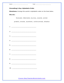 Alphabetic Order Worksheet