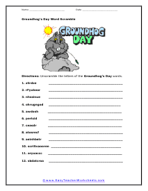 Ground Hogs Day Word Scramble