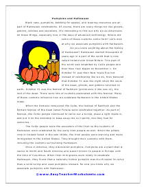 Pumpkin Reading Worksheet
