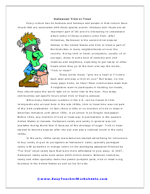 Trick or Treat Reading Worksheet