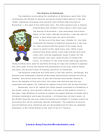 History of Halloween Worksheet