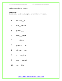 Missing Letters Worksheet