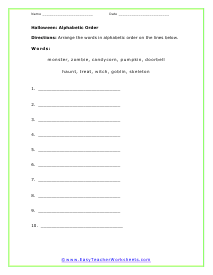 Alphabetic Order Worksheet