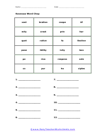 Word Chop Worksheet