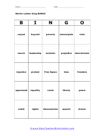 MLK Bingo Card #3