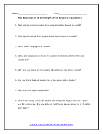 Civil Rights Free Response Worksheet
