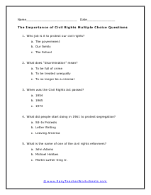 Civil Rights Question Worksheet