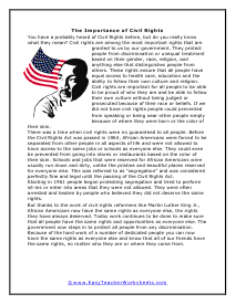 Civil Rights Reading Worksheet