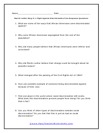 Fight Against Discrimination Free Response Worksheet