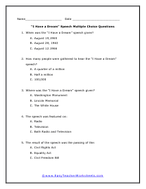 Dream Multiple Choice Worksheet