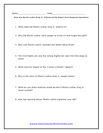 Influence on Life Free Response Worksheet