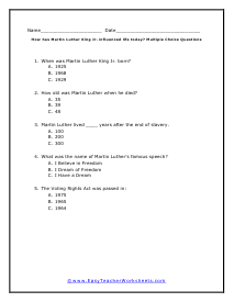 General MLK Multiple Choice Worksheet