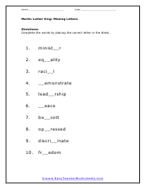 MLK Missing Letters Worksheet