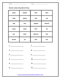 MLK Word Chop Worksheet