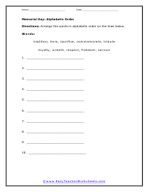 Alphabetic Order Worksheet