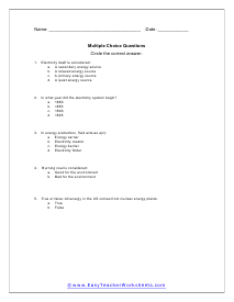 Multiple Choice Worksheet