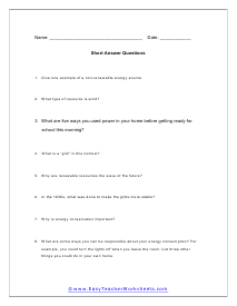 Short Answer Worksheet