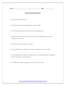 Denim Short Answer Worksheet