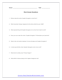 Captain Kangaroo Short Answer Worksheet