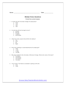 Fire Multiple Choice Worksheet