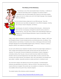 Dictionary Reading Passage Worksheet