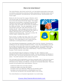 United Nations Reading Passage Worksheet