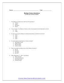 Statue of Liberty Reading Worksheet