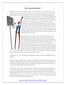 Inventing Basketball Reading Worksheet