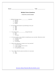 X-ray Multiple Choice Worksheet