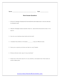 X-ray Short Answer Worksheet