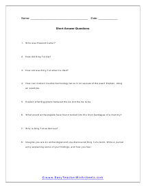 King Tut Short Answer Worksheet