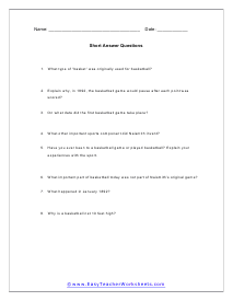 Bball Short Answer Worksheet