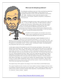 Gettysburg Address Reading Worksheet