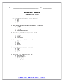 Gettysburg Address Multiple Choice Worksheet