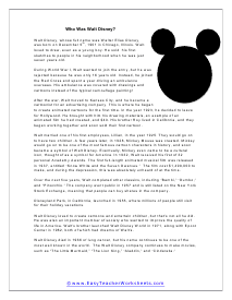 Disney Reading Worksheet
