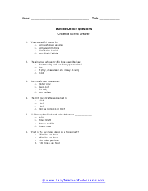 Multiple Choice Worksheet