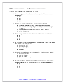 Kwanza Multiple Choice Worksheet