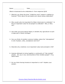 Kwanza Short Answer Worksheet