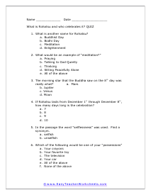 Rohatsu Multiple Choice Worksheet