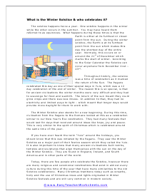 Winter Solstice Reading Worksheet