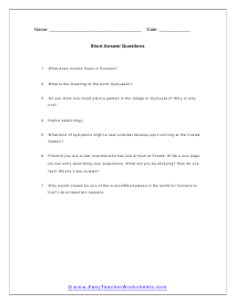 Short Answer Worksheet