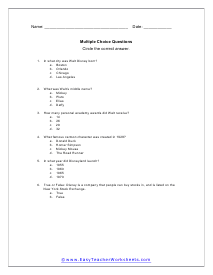 Disney Multiple Choice Worksheet