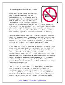 Quitting Smoking Reading Worksheet