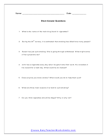 Smoking Short Answer Worksheet