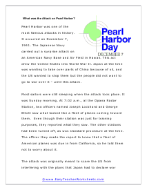 Pearl Harbor Reading Worksheet